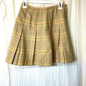 Vintage Yellow, green, Brown Plaid tartan  wool Mini Skirt M